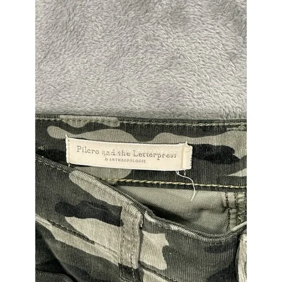Pilcro By Anthropologie Corduroy Pants Womens 27 Petite Green Camo Skinny High - Picture 8 of 11